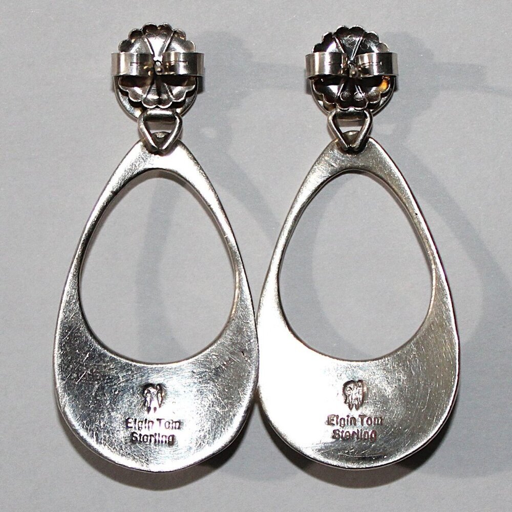 Vintage Elgin Tom Sterling Silver Red Stone Earrings 12 Grams - Picture 2 of 5